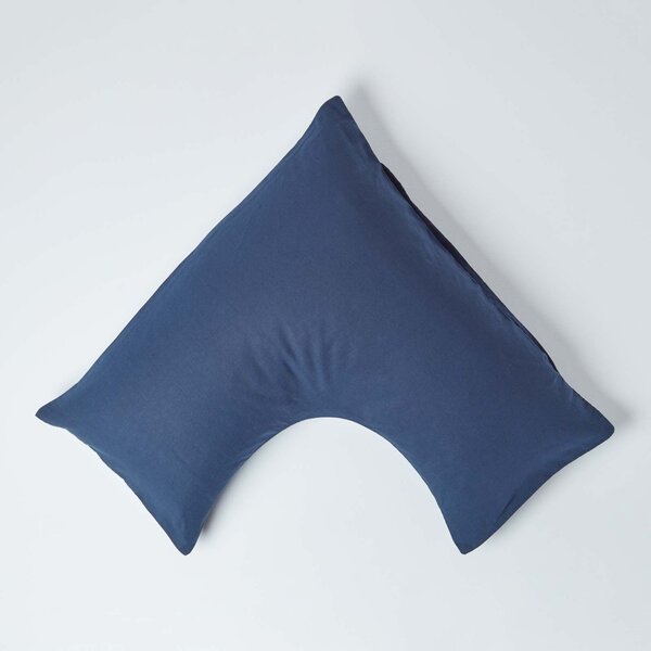 Homescapes Navy Blue Linen V Shaped Pillowcase