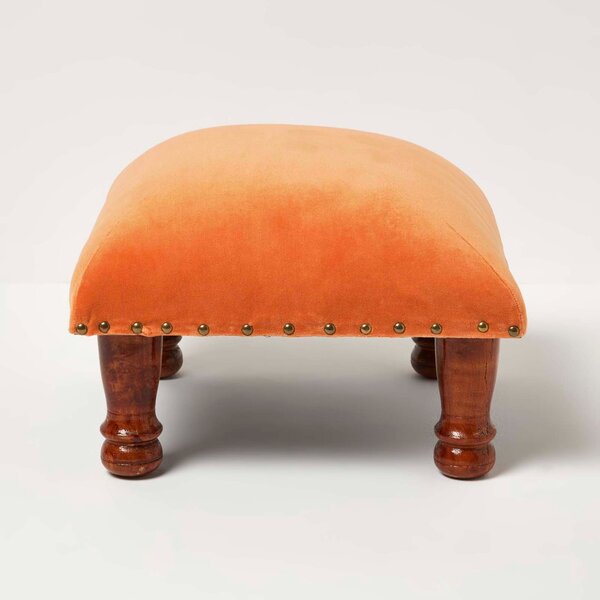 Homescapes Burnt Orange Velvet Footstool 40 x 40 cm Ottoman Pouffe