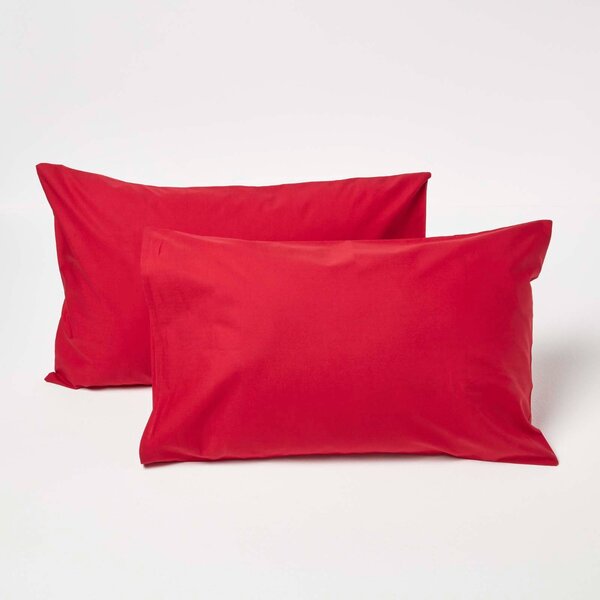 Homescapes Pair of Red Cotton Kids Pillowcases 40 x 60 cm 200 TC