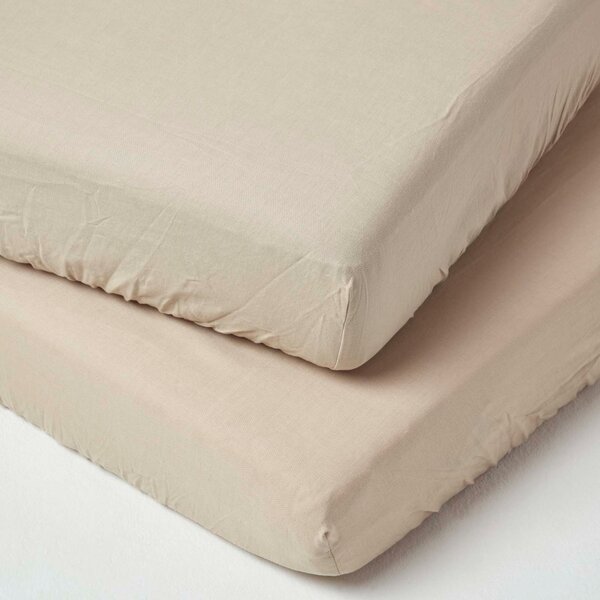 Homescapes Pair of Natural Fitted Cot Sheets Linen & Cotton Blend