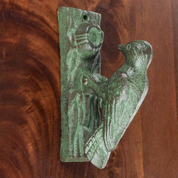 Homescapes Antique Green Bird Door Knocker with Woodpecker Design