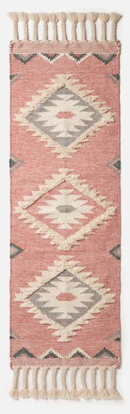 Pink Geometric 66 x 200 cm Handwoven Wool Hall Runner Kilim Rug