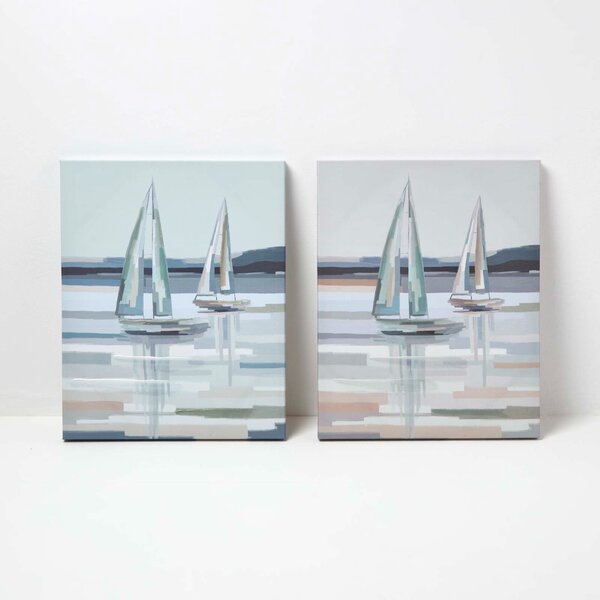 Homescapes Decorative wall art Boats, Design wall decoration Set of 2