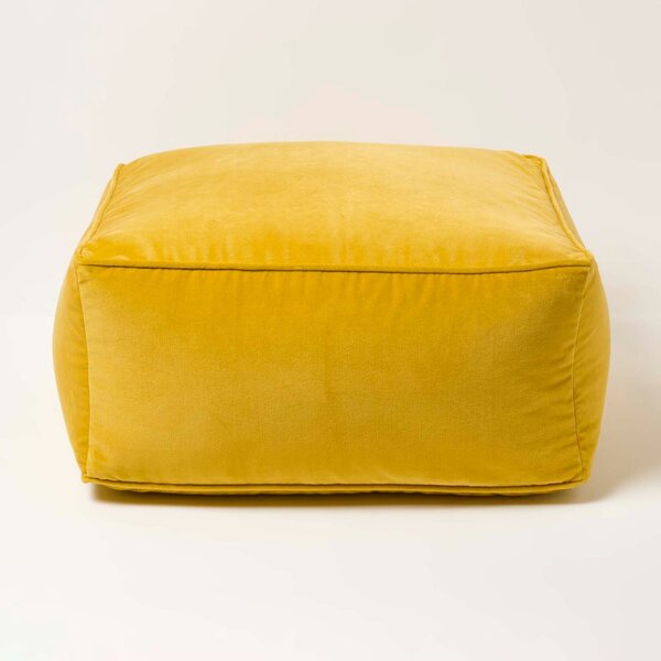 Homescapes Mustard Velvet Pouffe Cube Footstool 60 x 60 cm