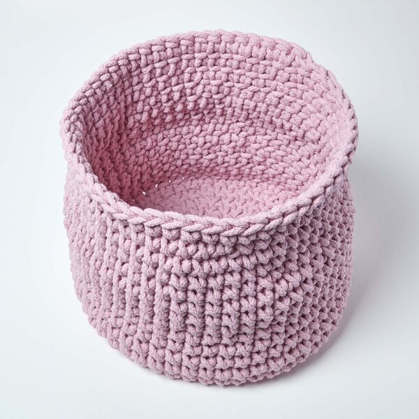 Homescapes Pastel Pink Cotton Knitted Round Storage Basket, 42 x 37 cm