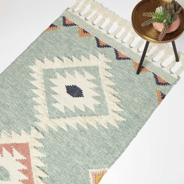 Blue Geometric 90 x 150 cm Tenali Handwoven Wool Kilim Rug