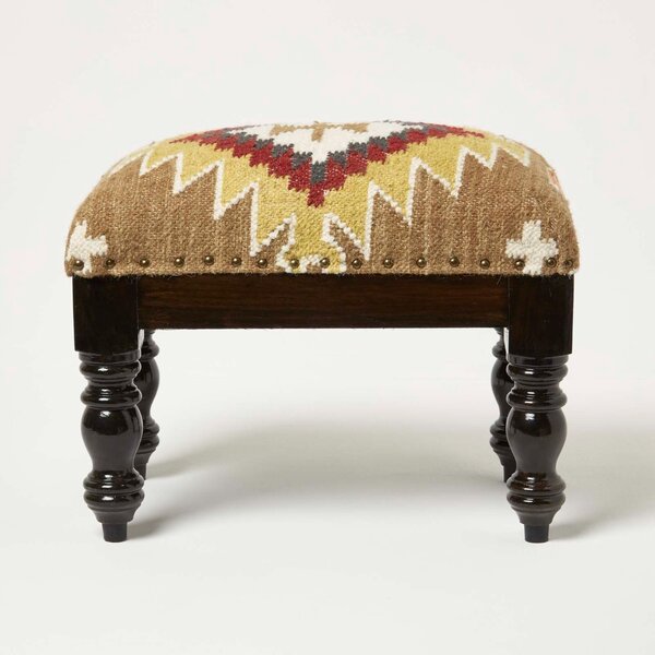 Homescapes Jaipur Orange & Red Kilim Upholstered Footstool 50 x 30 cm