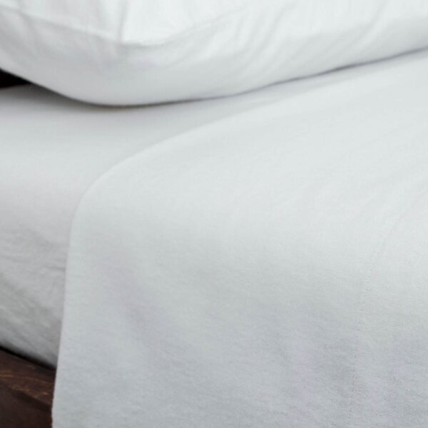 White Luxury Brushed Cotton Flannelette Flat Sheet 100% Cotton, Double