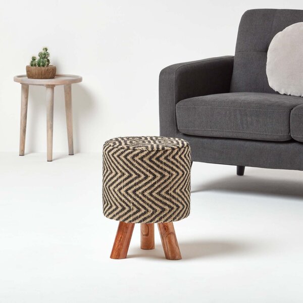 Homescapes Modern Style Black and Natural Diamond Jute Footstool