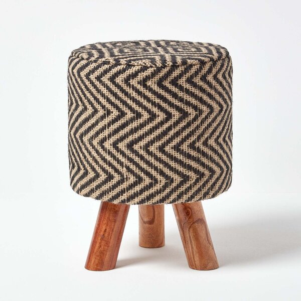 Homescapes Modern Style Black and Natural Diamond Jute Footstool