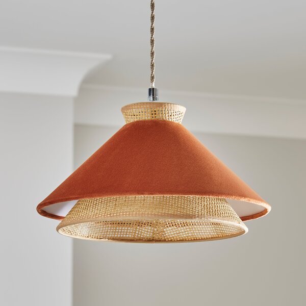 Phuket Recycled Velvet Rattan Lamp Shade Burnt Orange