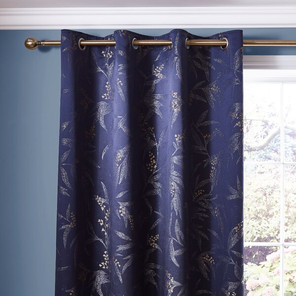 Bamboo Luxe Navy Eyelet Curtains Navy (Blue)