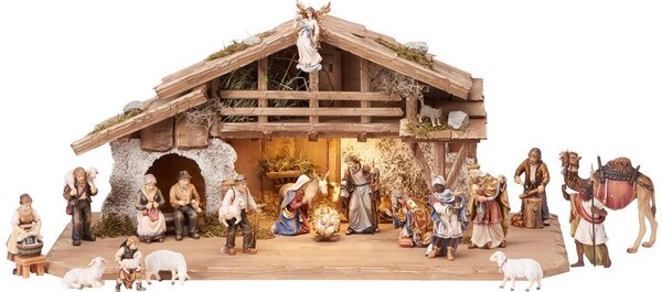Alpine Mahlknecht Nativity set with light and 24 figures