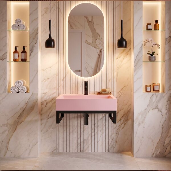 Conglomerate washbasin GOYA PINK 50CM + Frame