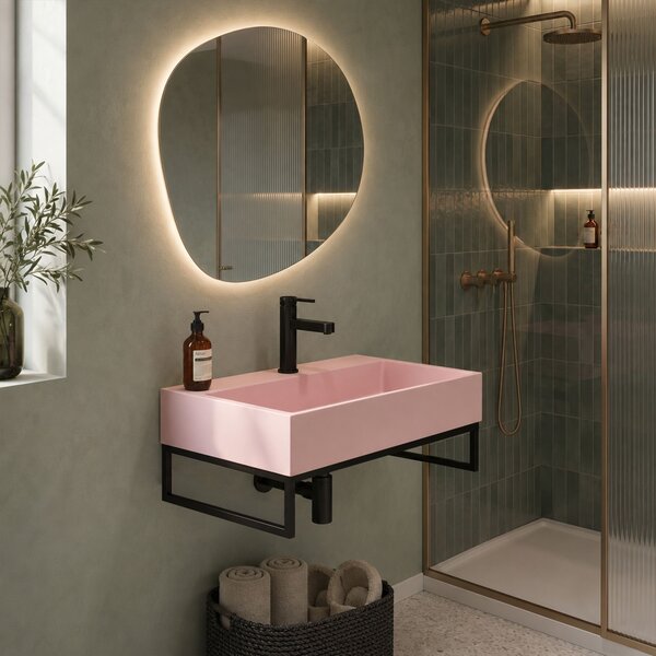 Conglomerate washbasin GOYA PINK 50CM + Frame