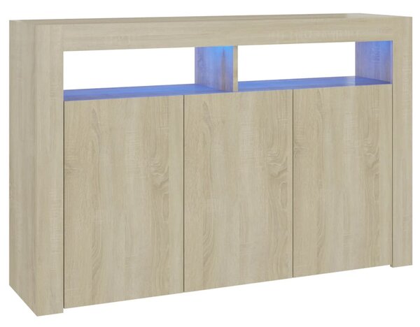 Sideboard with LED Lights Sonoma Oak 115.5x30x75 cm