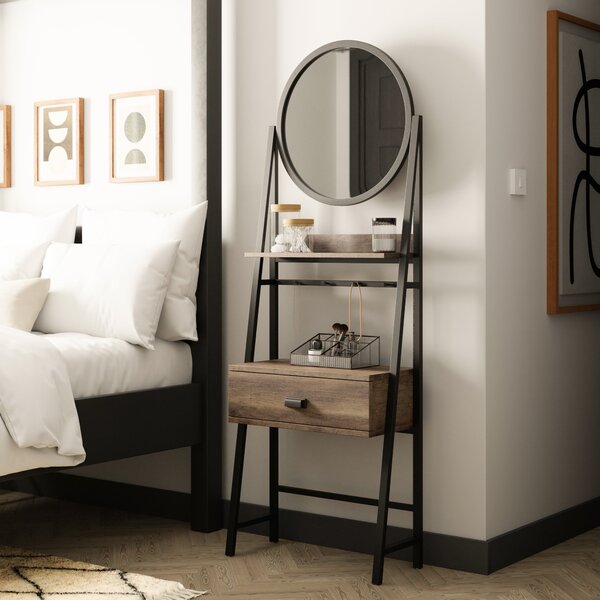 Fulton 1 Drawer Standing Dressing Table with Mirror, Pine Effect Brown