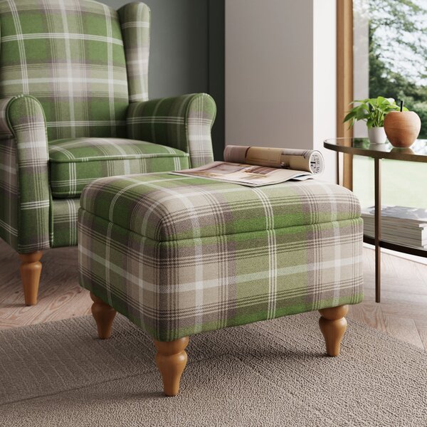 Oswald Check Storage Footstool Tapered Leg green