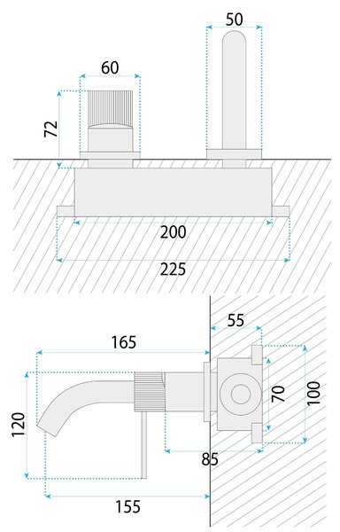 Wall Mounted faucet Rea Lungo Stripe Brush Nickel