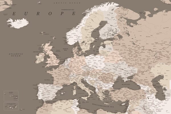 Map Detailed map of Europe in earth tones, Blursbyai, (40 x 26.7 cm)