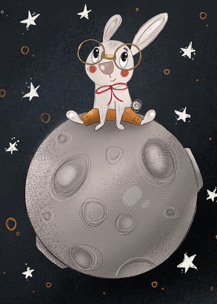 Illustration Rabbit on the moon, Nelli Suneli, (30 x 40 cm)