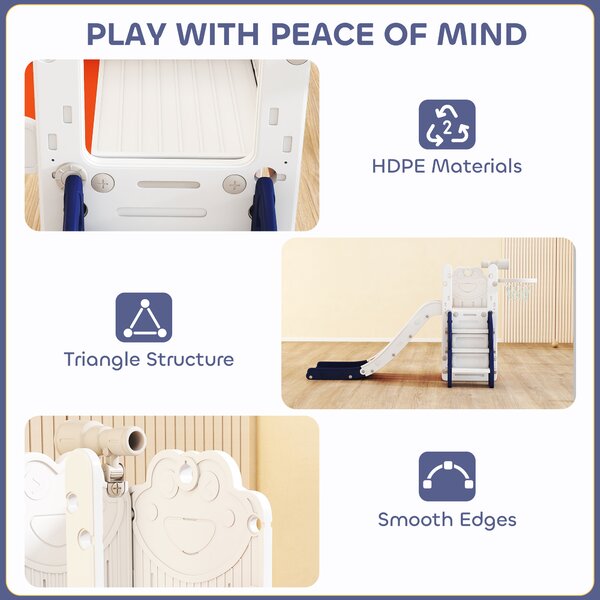 AIYAPLAY 5 in 1 Kids Slide Set with Basketball Hoop, Climbing Frame, Telescope, Storage Box for Toddlers Ages 1-3, Orange