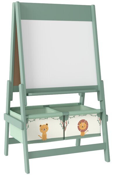 AIYAPLAY Art Easel for Kids, Double-Sided Whiteboard/Blackboard with Paper Roll, Two Storage Boxes, for Ages 3-8 Years, Green