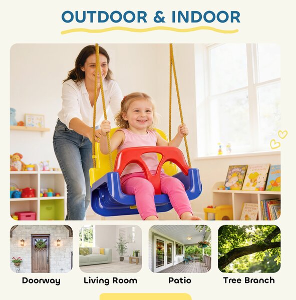 Outsunny 3 in 1 Detachable Kids Swing Seat with Seatbelt, Adjustable Rope for Indoor, Outdoor, Dark Blue