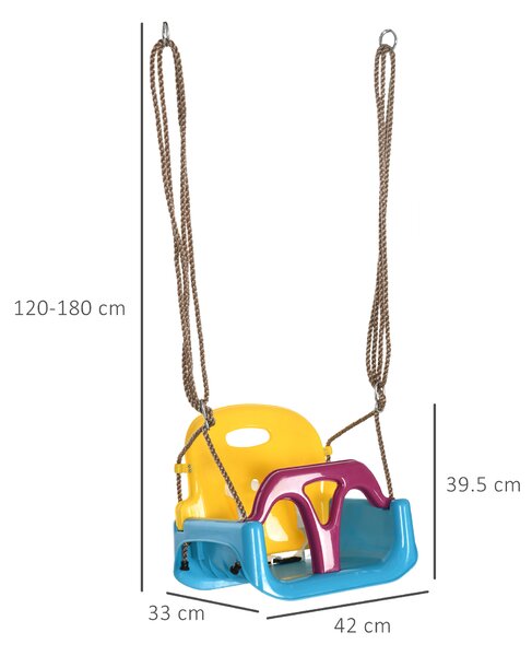Outsunny 3 in 1 Detachable Kids Swing Seat with Seatbelt, Adjustable Rope for Indoor, Outdoor, Light Blue