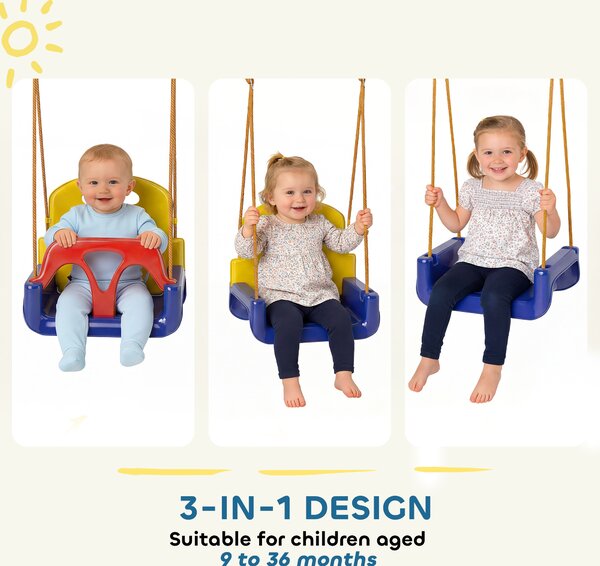 Outsunny 3 in 1 Detachable Kids Swing Seat with Seatbelt, Adjustable Rope for Indoor, Outdoor, Dark Blue