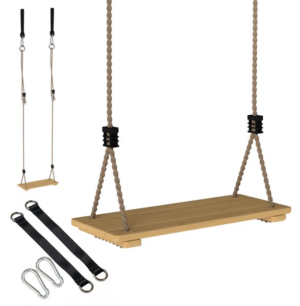 AIYAPLAY Wooden Swing Seat, Kids Swing Set with Adjustable Rope and Tree Straps, Outdoor Playground Playset for Kids