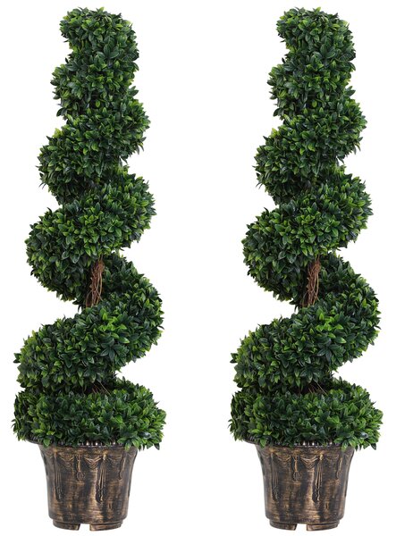 Outsunny Set of 2 Artificial Boxwood Spiral Topiary Trees Potted Decorative Plant Outdoor and Indoor Décor 120cm