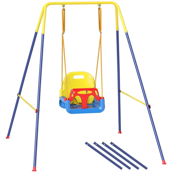 AIYAPLAY 3 in 1 Toddler Swing Set, Folding Child Swing Set with Seat Belt, Adjustable Seat for Outdoor Indoor, Blue