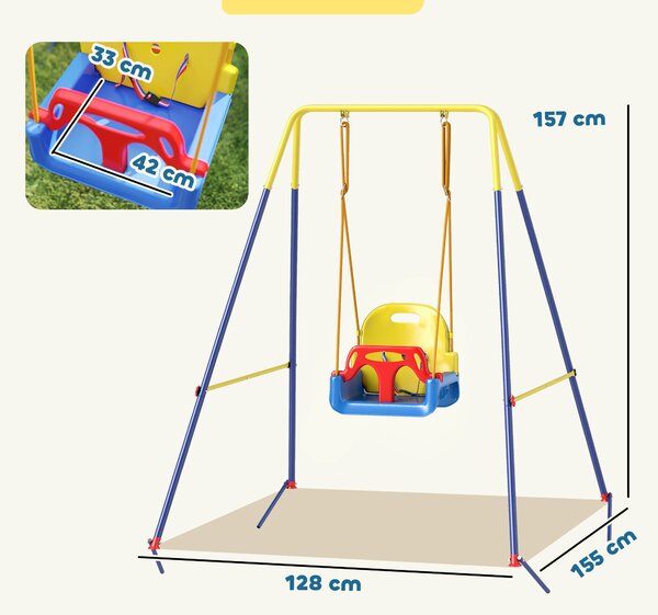 AIYAPLAY 3 in 1 Toddler Swing Set, Folding Child Swing Set with Seat Belt, Adjustable Seat for Outdoor Indoor, Blue