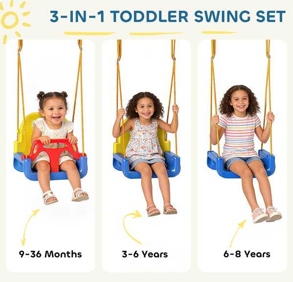 AIYAPLAY 3 in 1 Toddler Swing Set, Folding Child Swing Set with Seat Belt, Adjustable Seat for Outdoor Indoor, Blue