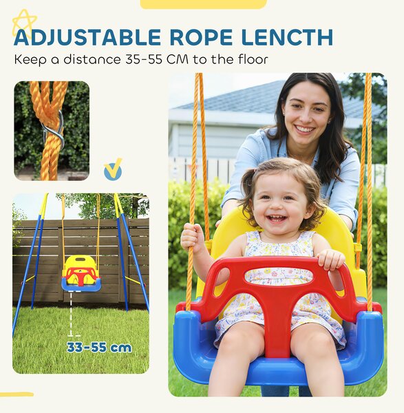 AIYAPLAY 3 in 1 Toddler Swing Set, Folding Child Swing Set with Seat Belt, Adjustable Seat for Outdoor Indoor, Blue