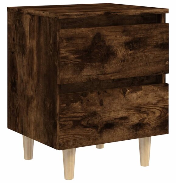 Bed Cabinet with Solid Wood Legs Smoked Oak 40x35x50 cm