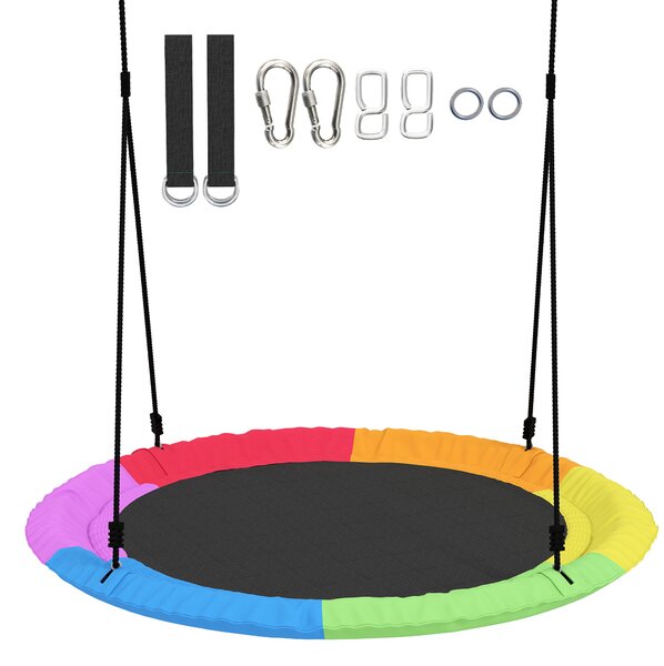 AIYAPLAY Tree Swing Seat, 120cm Kids Saucer Swing with Adjustable Ropes and Tree Straps, 300kg Capacity, Multicolour