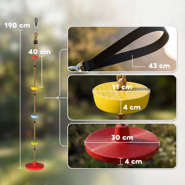 AIYAPLAY Climbing Rope, Kids Tree Swing Kit with Platforms and Disc Swings Seat, Obstacle Course Kids for Garden, Red