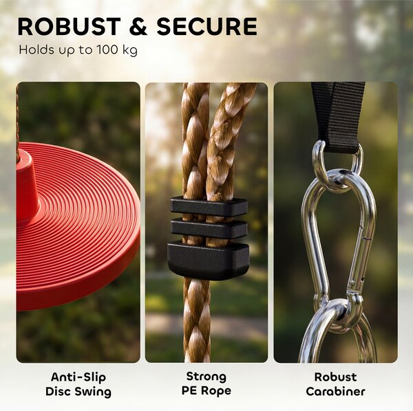 AIYAPLAY Climbing Rope, Kids Tree Swing Kit with Platforms and Disc Swings Seat, Obstacle Course Kids for Garden, Red