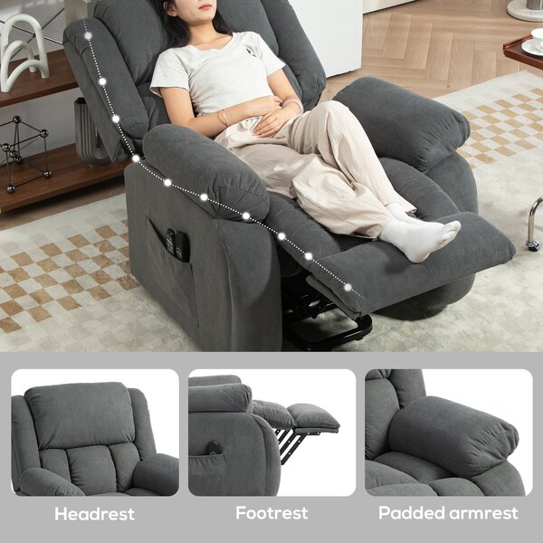 HOMCOM Recliner Armchair Lift Chair, Electric Recliner Chair with Vibration Massage and Heat, Wide Seat, USB Port, Grey