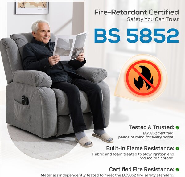 HOMCOM Recliner Armchair Lift Chair, Electric Recliner Chair with Vibration Massage and Heat, Wide Seat, USB Port, Light Grey