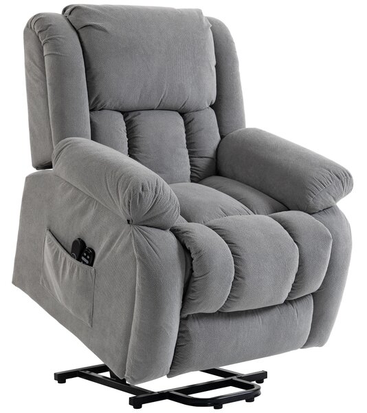 HOMCOM Recliner Armchair Lift Chair, Electric Recliner Chair with Vibration Massage and Heat, Wide Seat, USB Port, Light Grey