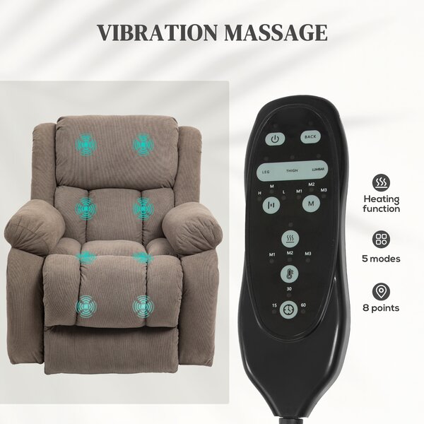 HOMCOM Recliner Armchair Lift Chair, Electric Recliner Chair with Vibration Massage and Heat, Wide Seat, USB Port, Light Brown