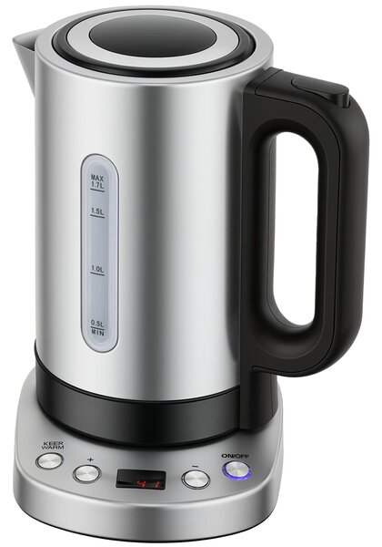 HOMCOM Electric Kettle, 1.7L, Fast Boil, 3kW Water Kettle with UK Strix Thermostat, Keep Warm Function, LCD Base, Silver Tone