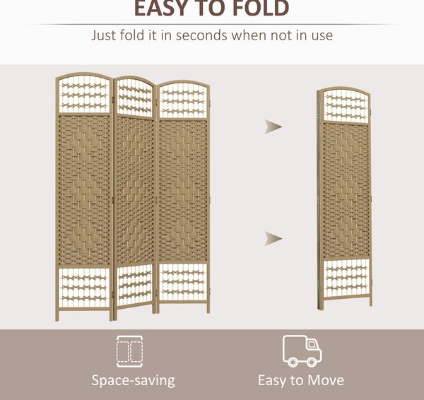HOMCOM 3 Panel Folding Room Divider, Privacy Screen, Freestanding Paravent Partition Separator Natural Wood