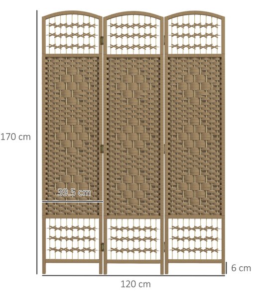 HOMCOM 3 Panel Folding Room Divider, Privacy Screen, Freestanding Paravent Partition Separator Natural Wood