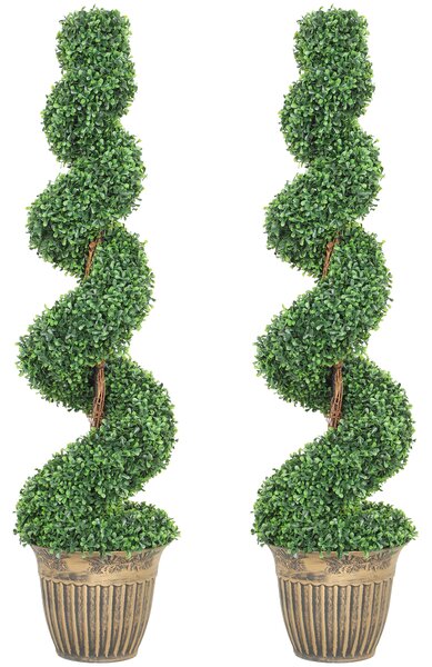 HOMCOM Set of 2 Artificial Plants, Topiary Spiral Boxwood Trees with Pot, for Home Indoor Outdoor Decor, 120cm