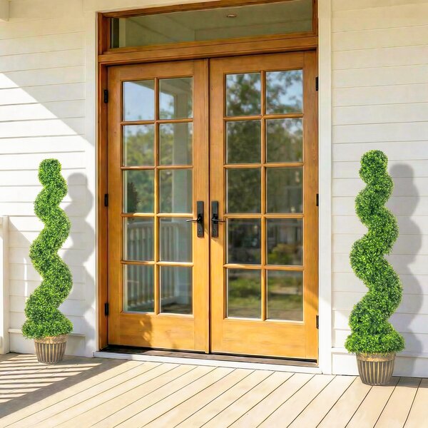 HOMCOM Set of 2 Artificial Plants, Topiary Spiral Boxwood Trees with Pot, for Home Indoor Outdoor Decor, 150cm