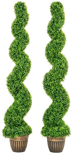 HOMCOM Set of 2 Artificial Plants, Topiary Spiral Boxwood Trees with Pot, for Home Indoor Outdoor Decor, 150cm